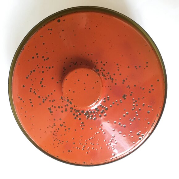 Vintage Hanova of Pasadena Red Orange Lava Enamel Casserole Lidded Pot - Picture 5 of 16